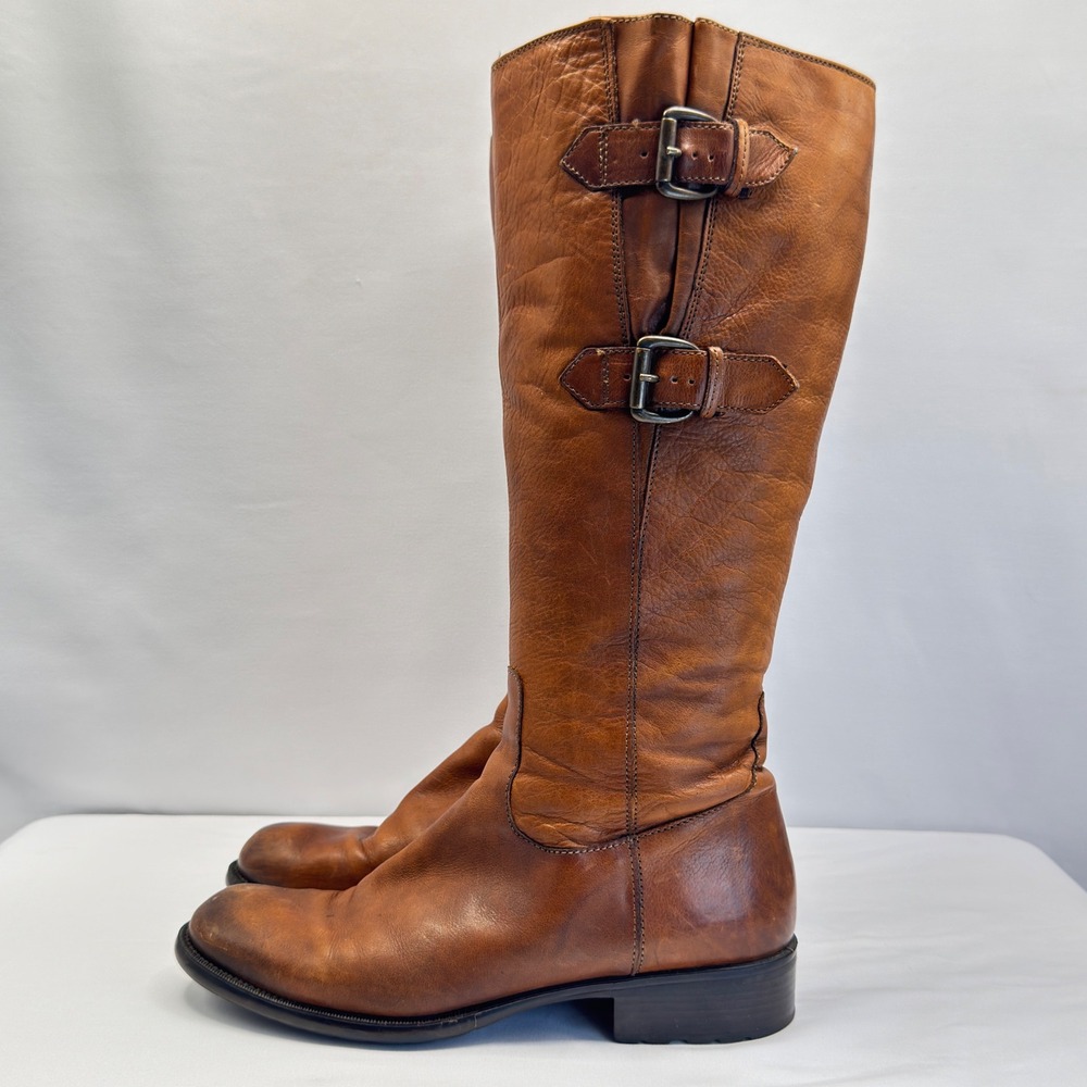 Clarks Womens Tan Leather Knee High Riding Boots Buckle Detail 8.5M 62363